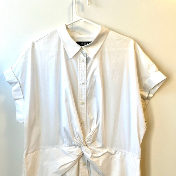 Lauren Ralph Lauren White Twist-Front Cotton Shirtdress Size 18 - Picture 9 of 15